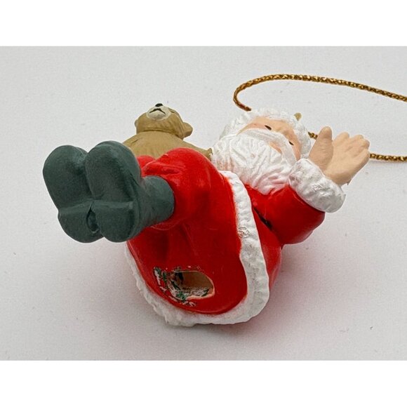 Vintage Sitting Santa Claus Christmas Tree Ornament Holding Teddy Bear - Picture 6 of 7